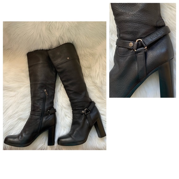 Prada Shoes - PRADA Logo Harness Pebbled Leather Mid Calf Boots